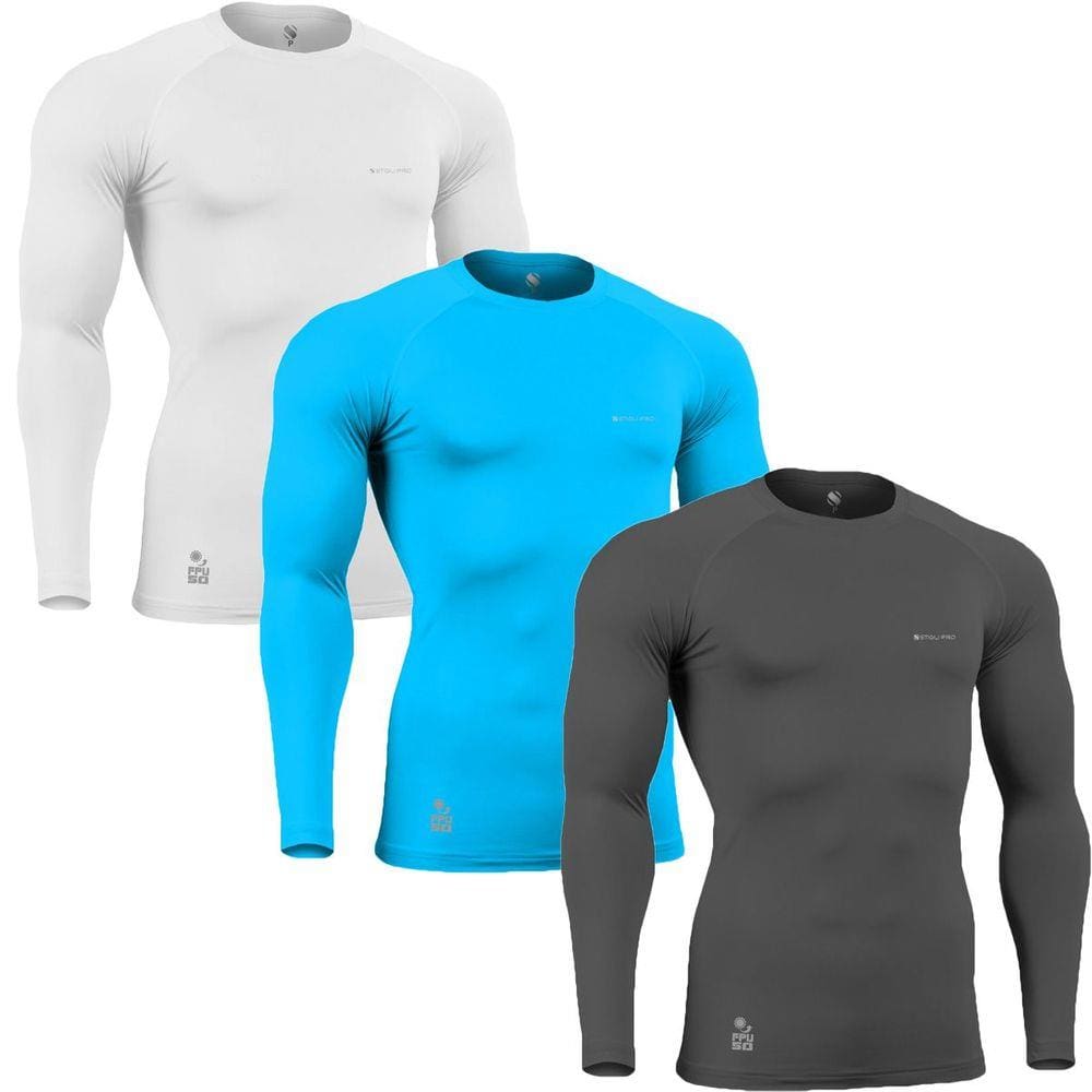 Kit C/ 3 Camisas de Compressão Térmica Stigli Pro Proteção Solar FPU50+ Manga Longa Poliamida