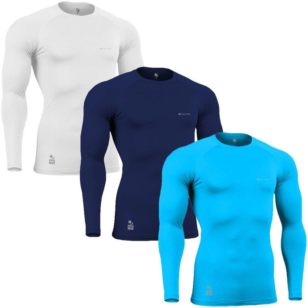 Kit C/ 3 Camisas de Compressão Térmica Stigli Pro Proteção Solar FPU50+ Manga Longa Poliamida