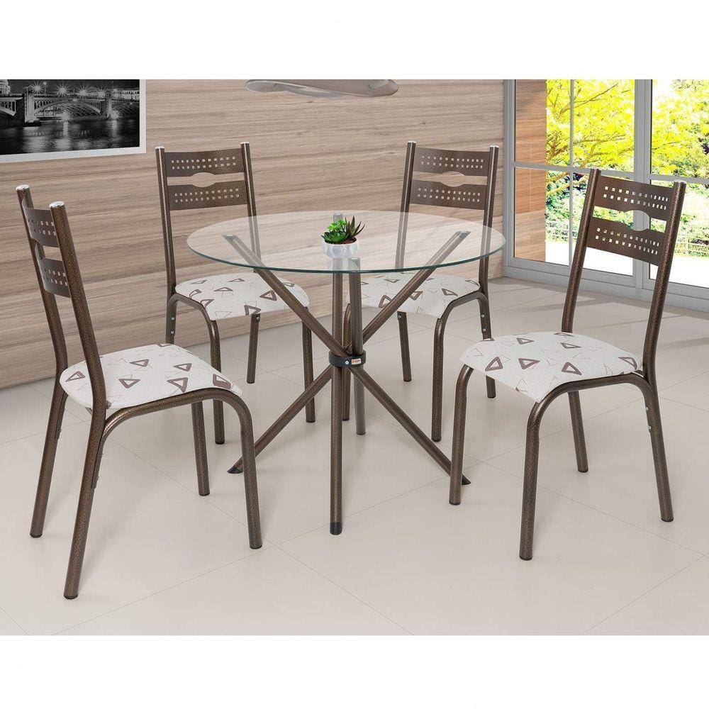 Conjunto de Mesa de Plástico Redonda 70cm e 4 Cadeiras Colonial Branco