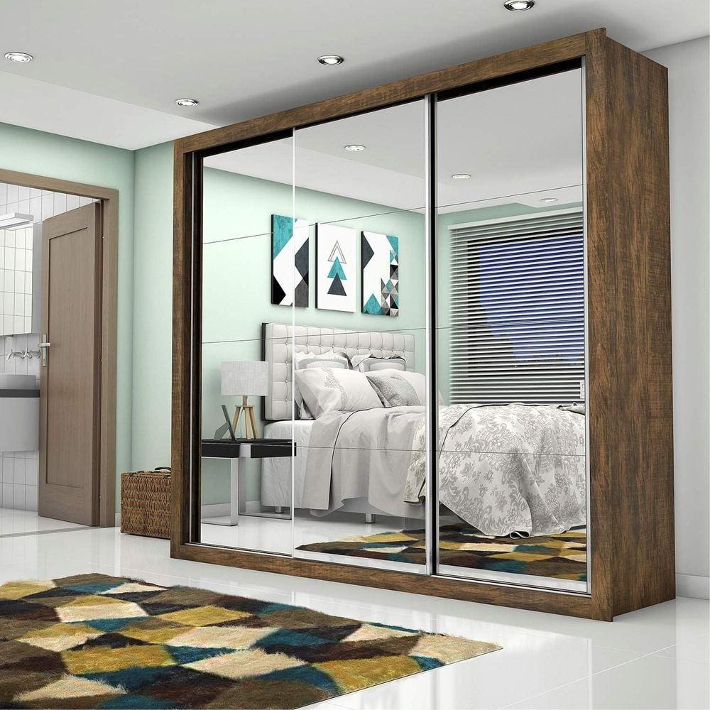Guarda Roupa Casal com Espelho 3 Portas de Correr Ilheus Premium Espresso Móveis