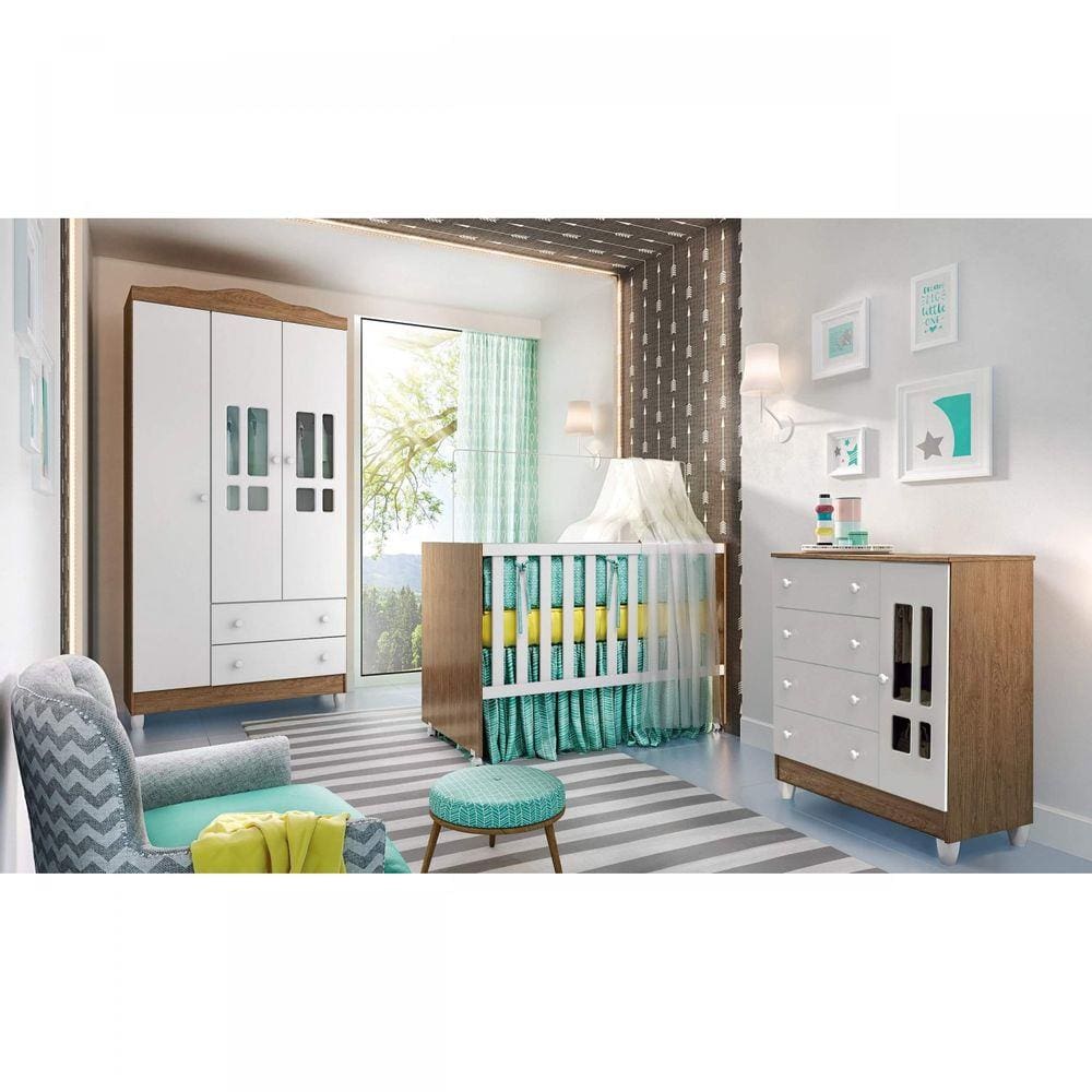 Quarto de Bebê 3 Portas com Comoda Fraldário Lidi Carolina Baby Amadeirado Rústico