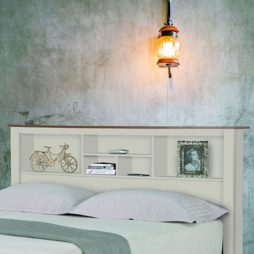 Cabeceira Casal Box Havana Tebarrot Off White/ Madeira