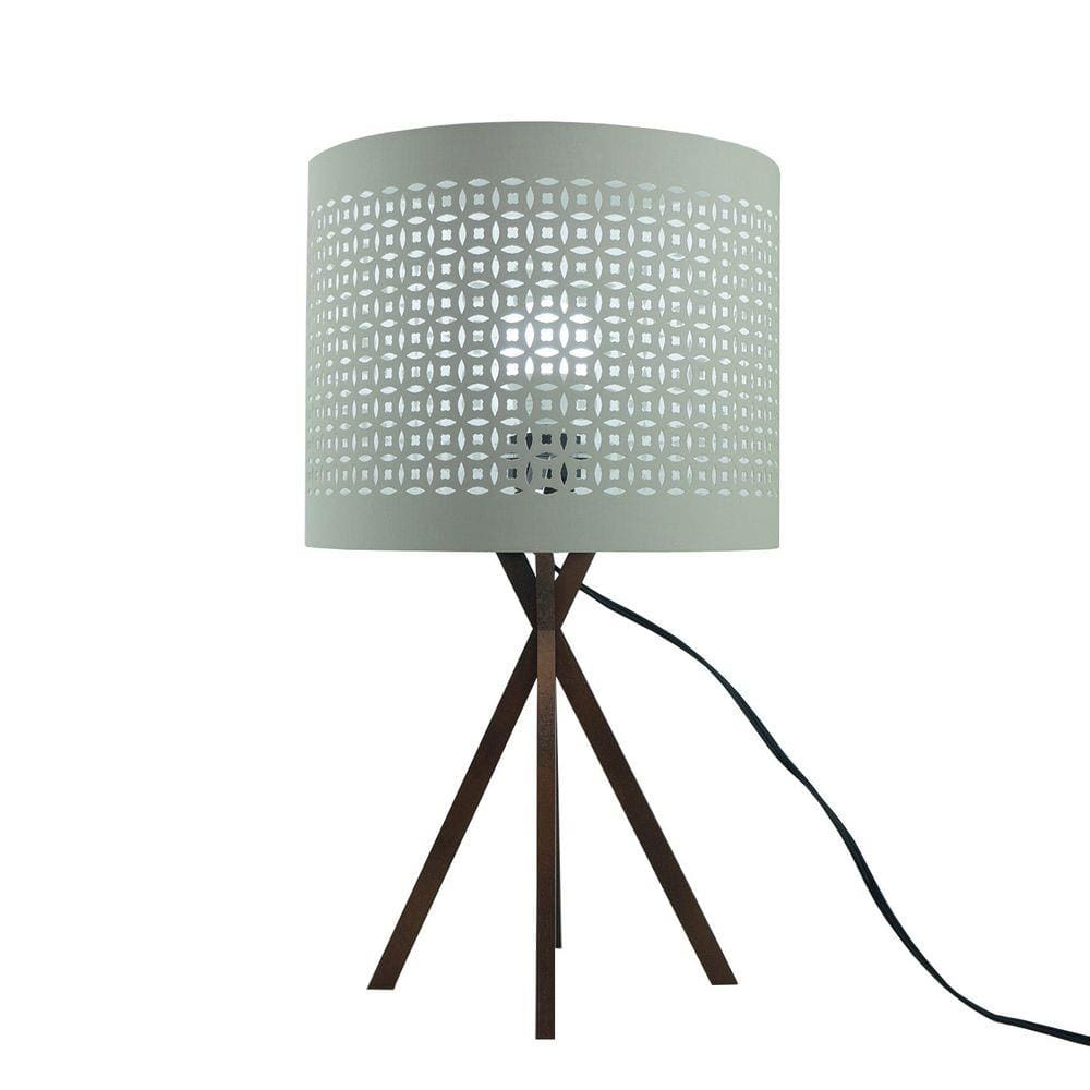 Abajur de Mesa Base Madeira Cobre e Cúpula Renda Bege