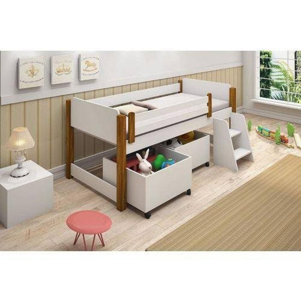 Cama Solteiro com 2 Nichos e escada 3 grade Naty