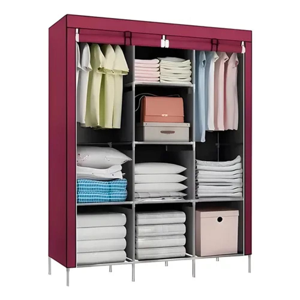 Guarda Roupa Decoteam Dobrável De Pano Vinho 88130B-3