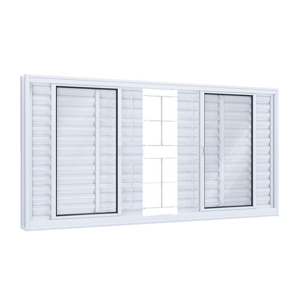 Janela de Correr Aço 6 Folhas com Grade Quadrada Lucasa Facilità 120cm x 150cm Branco