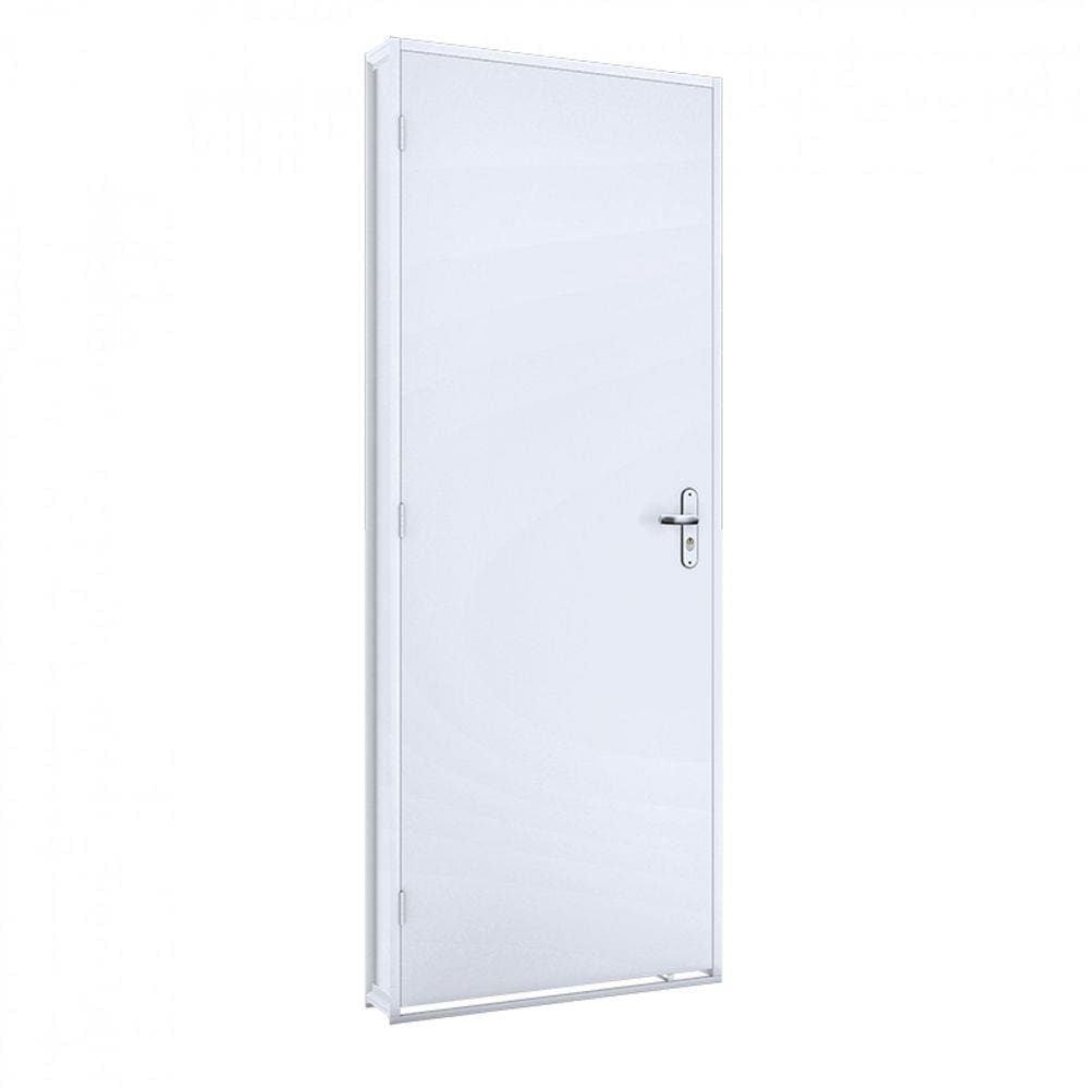 Porta de Giro Madeira Duraplac Branca com Batente de Aço Riobras Pronta 215cmx75cm Branco