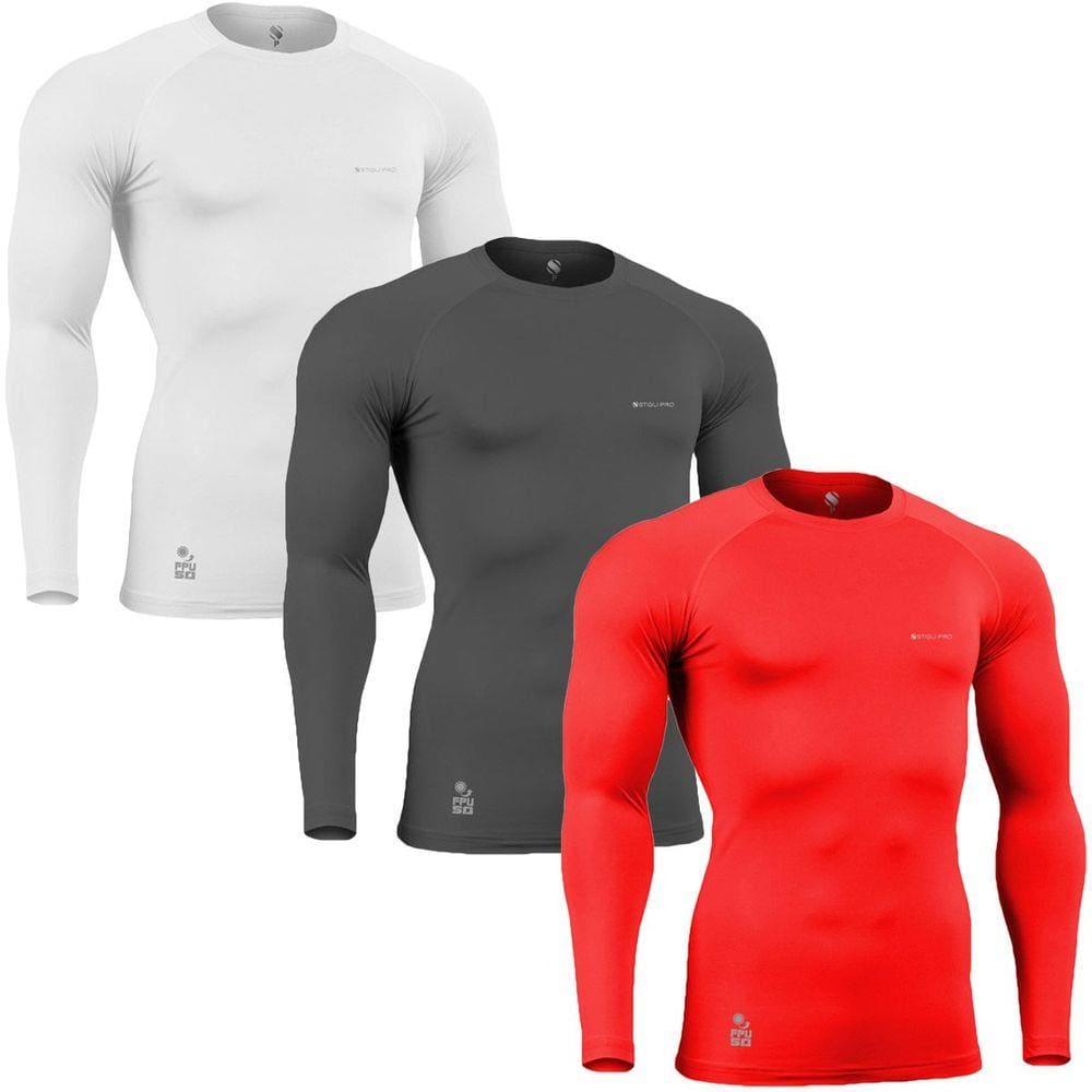 Kit C/ 3 Camisas de Compressão Térmica - Proteção Solar FPU50+ Manga Longa Poliamida