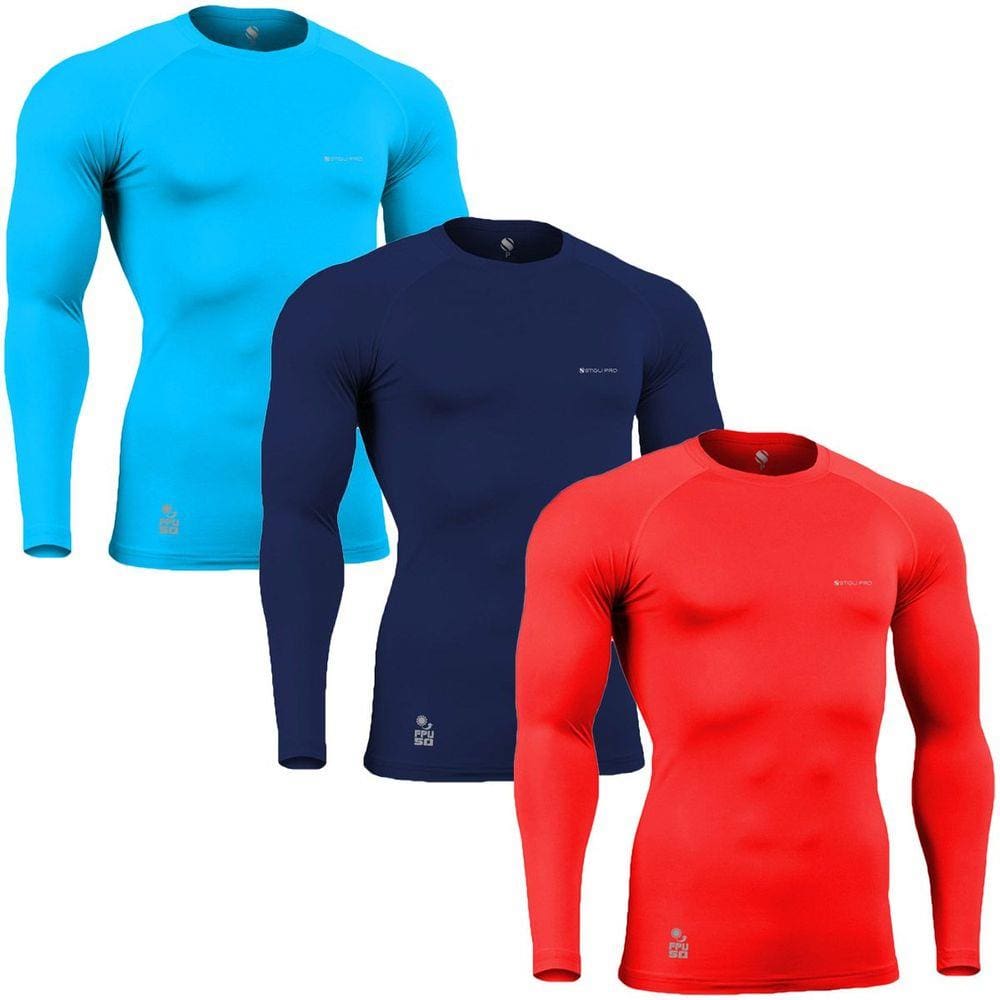 Kit C/ 3 Camisas de Compressão Térmica - Proteção Solar FPU50+ Manga Longa Poliamida