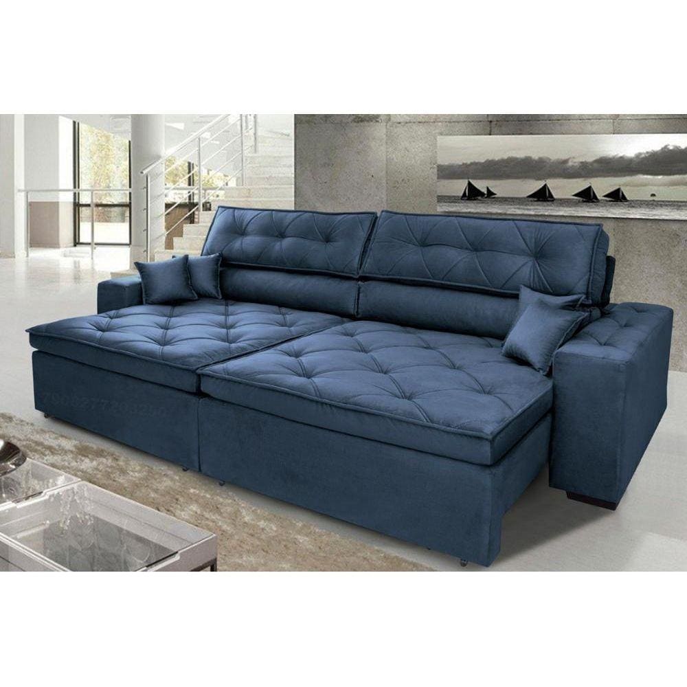 Sofá Austin 2,02m Retrátil, Reclinável com Molas no Assento e Almofadas, Tecido Suede