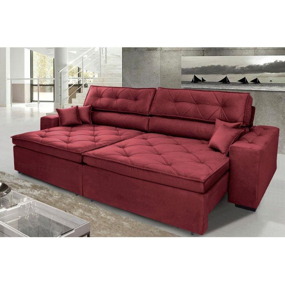Sofá Austin 2,42m Retrátil, Reclinável com Molas no Assento e Almofadas, Tecido Suede