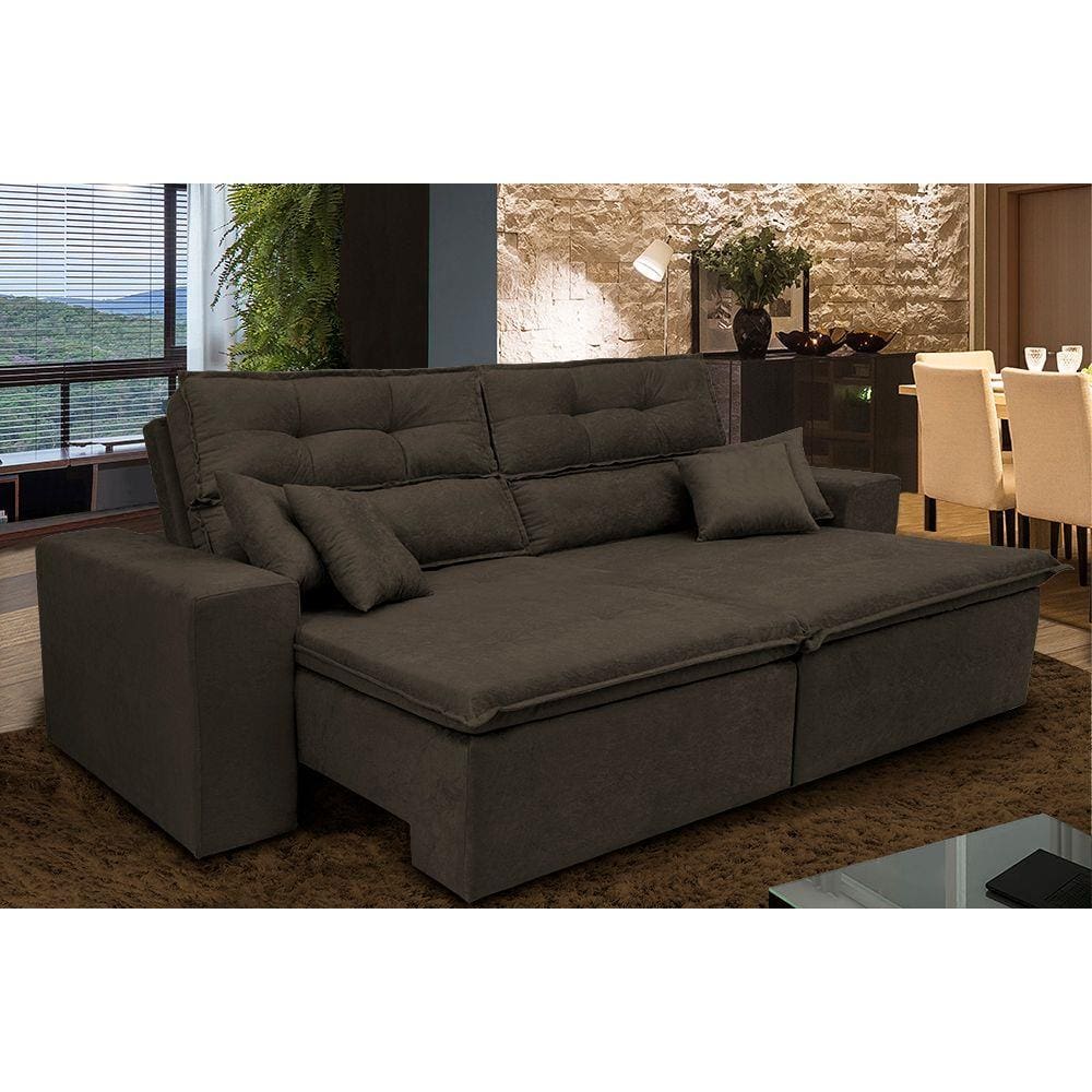 Sofá Cairo. 2,72m Retrátil, Reclinável Tecido Suede Vermelho