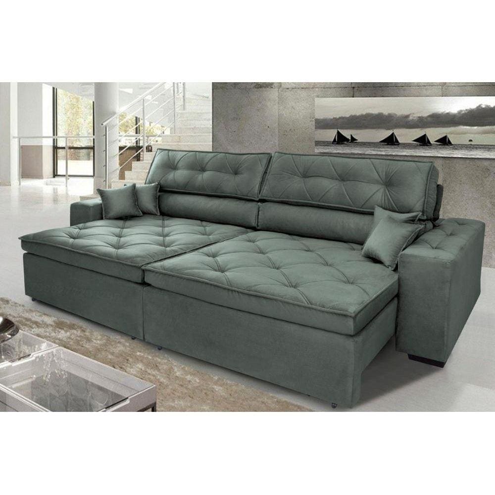 Sofá Austin 2,82m Retrátil, Reclinável com Molas no Assento e Almofadas, Tecido Suede