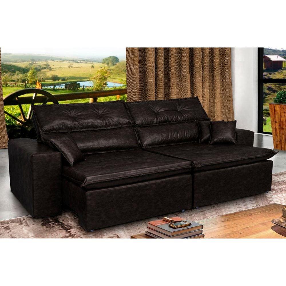 Sofá Tourino 2,32m Retrátil e Reclinável com Molas e Pillow no Assento Tecido Courino - Cama InBox