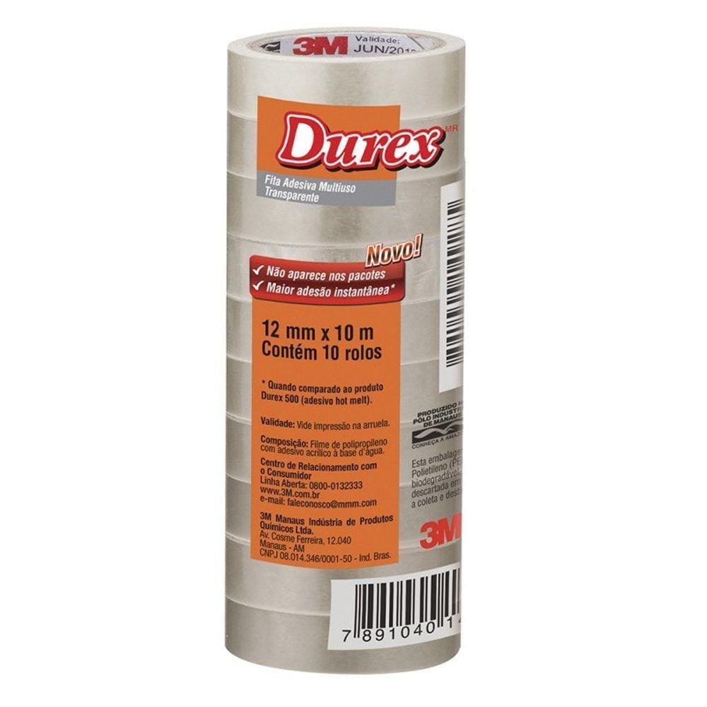 Fita Durex 12x10m Transparente 3M 10 Rolos