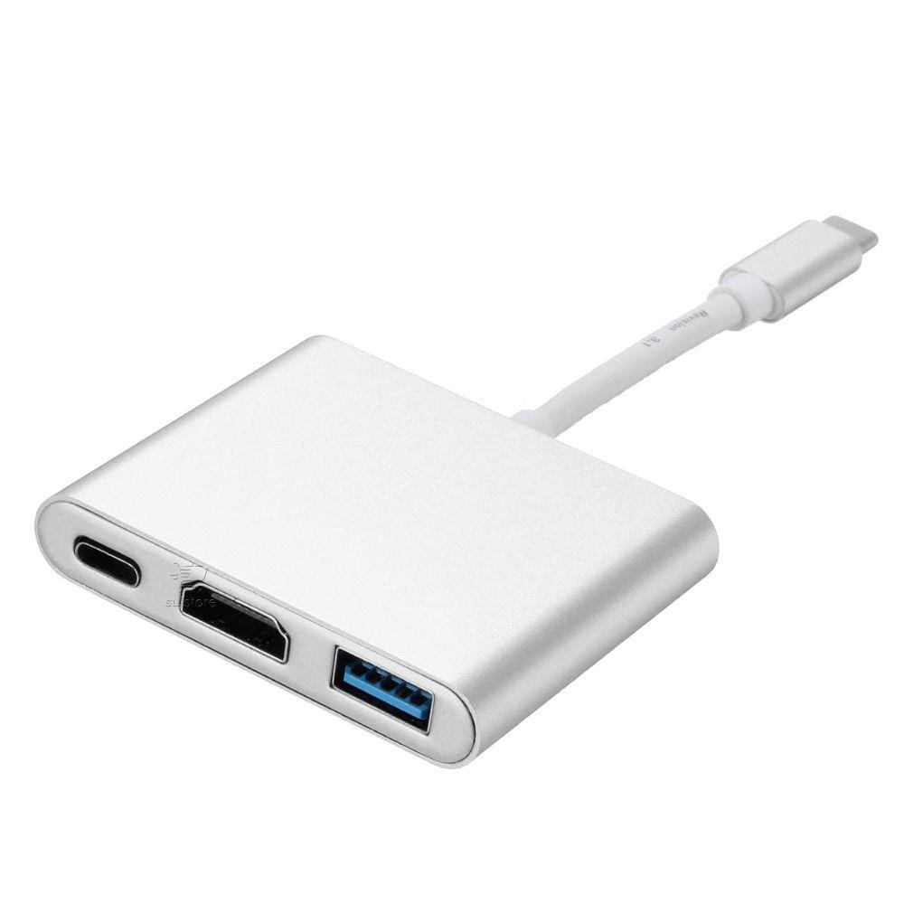 Adaptador Conversor Type-C 3.1 para USB 3.1 USB 3.0 e HDMI 4K (3 in 1) F3 118