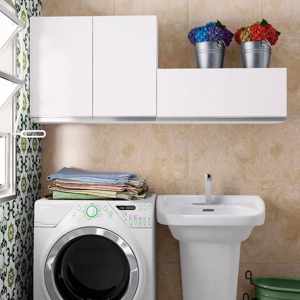 Kit Área De Serviço Madesa Acordes 100% MDF com 2 Armários Aéreos Portas Branco Brilho