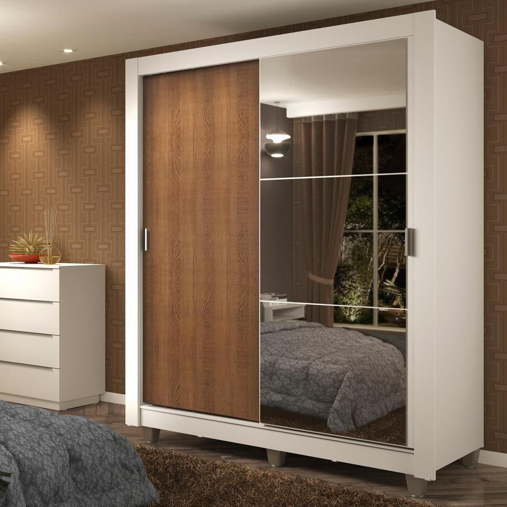 Guarda-Roupa Solteiro Madesa Dallas Plus 2 Portas de Correr com Espelho 4 Gavetas com Pés