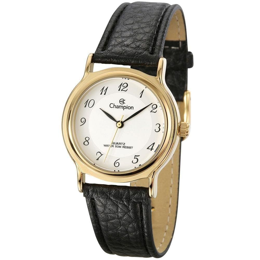 Relogio Feminino Dourado Champion Pulseira De Couro Cn28026B