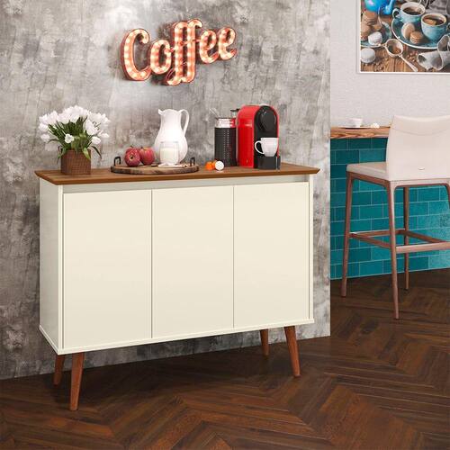 Aparador Buffet Retrô 3 Portas Luxo - Off White / Freijó - EJ Móveis Menor preço em Aparador Buffet Retrô 3 Portas Luxo - Off White / Freijó - EJ Móveis