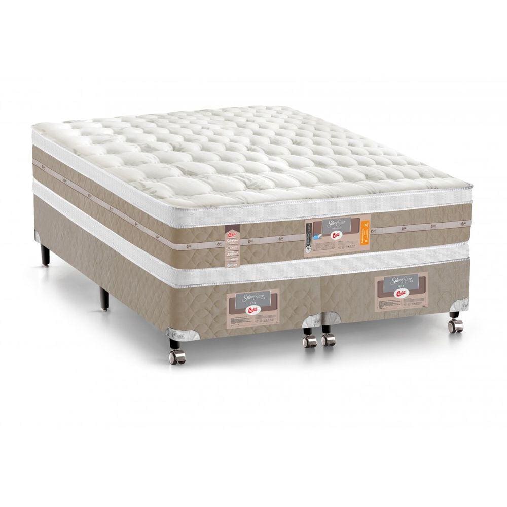 Cama Box + Colchão Queen Size Castor Mola Pocket® Silver Star AIR com Box SI Double Face 158x198x74cm