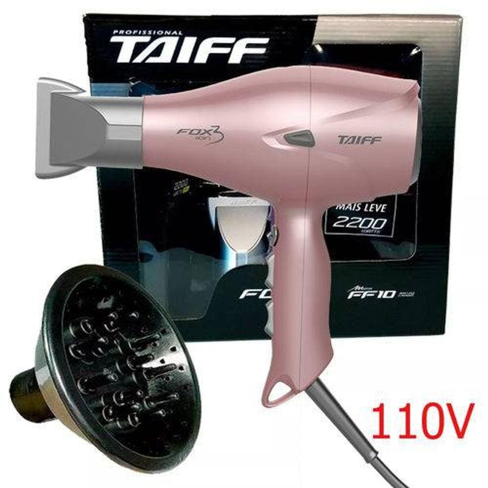 Kit Taiff Secador Profissional Fox Ion 3 Rose 2200W - + Difusor Curves