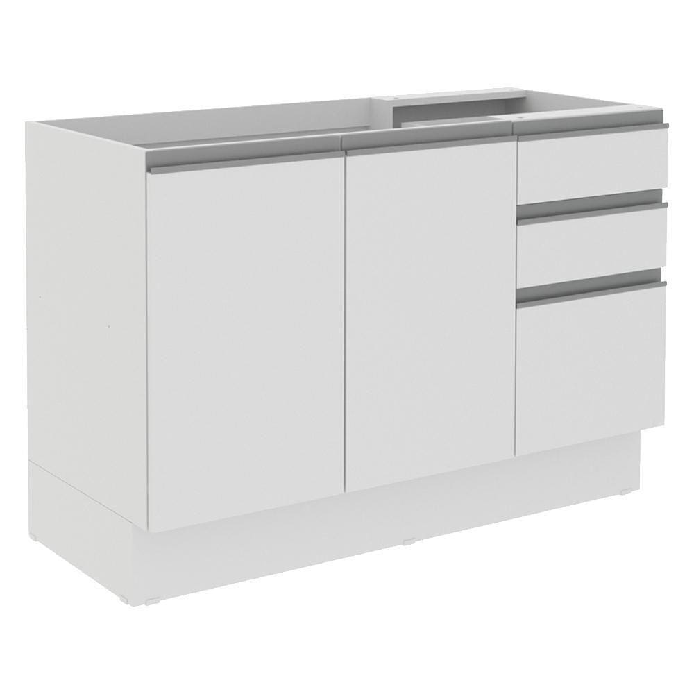 Balcão de Pia Glamy Branco2 Portas 3 Gavetas Madesa