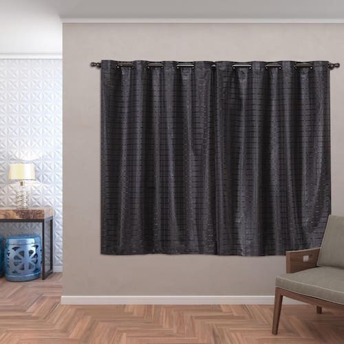 imagem-Cortina Blackout Pvc Com Tecido Voil Xadrez 2,80X1,60 Preto