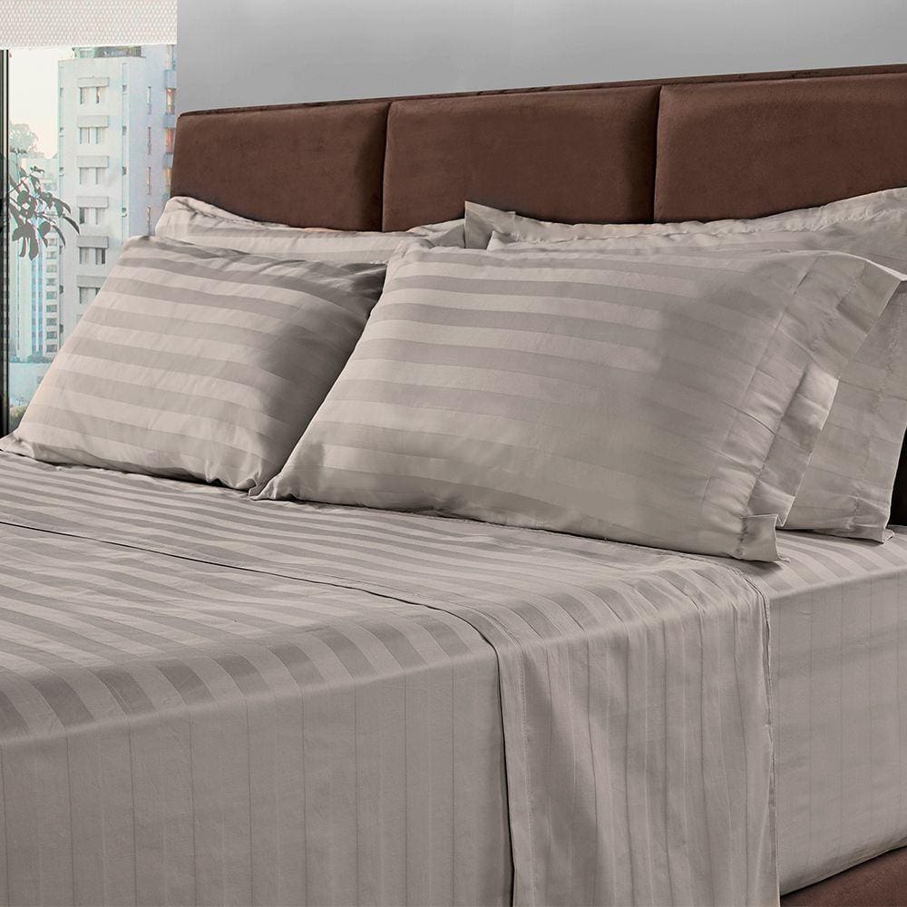 Jogo de Cama Solteirão 300 Fios 100% Algodão 3 Peças Cinza