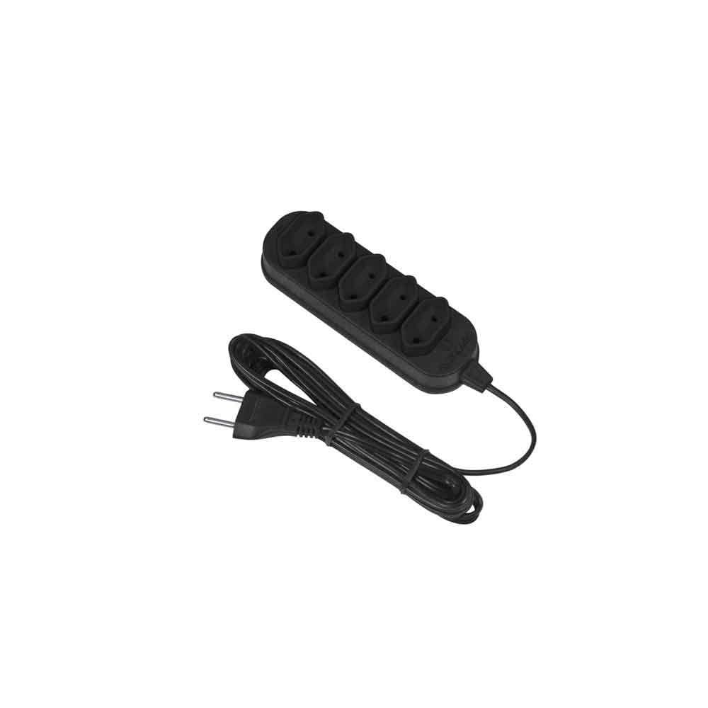 Extensão elétrica 5 metros 5 tomadas bivolt preto Force Line Forceline