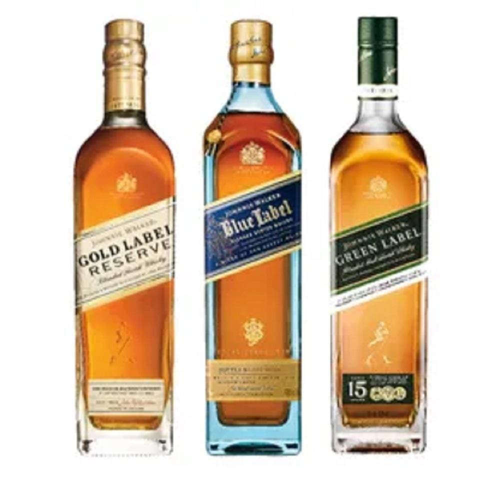 Combo Whisky Johnnie Walker Blue Green e Gold Label 750ml
