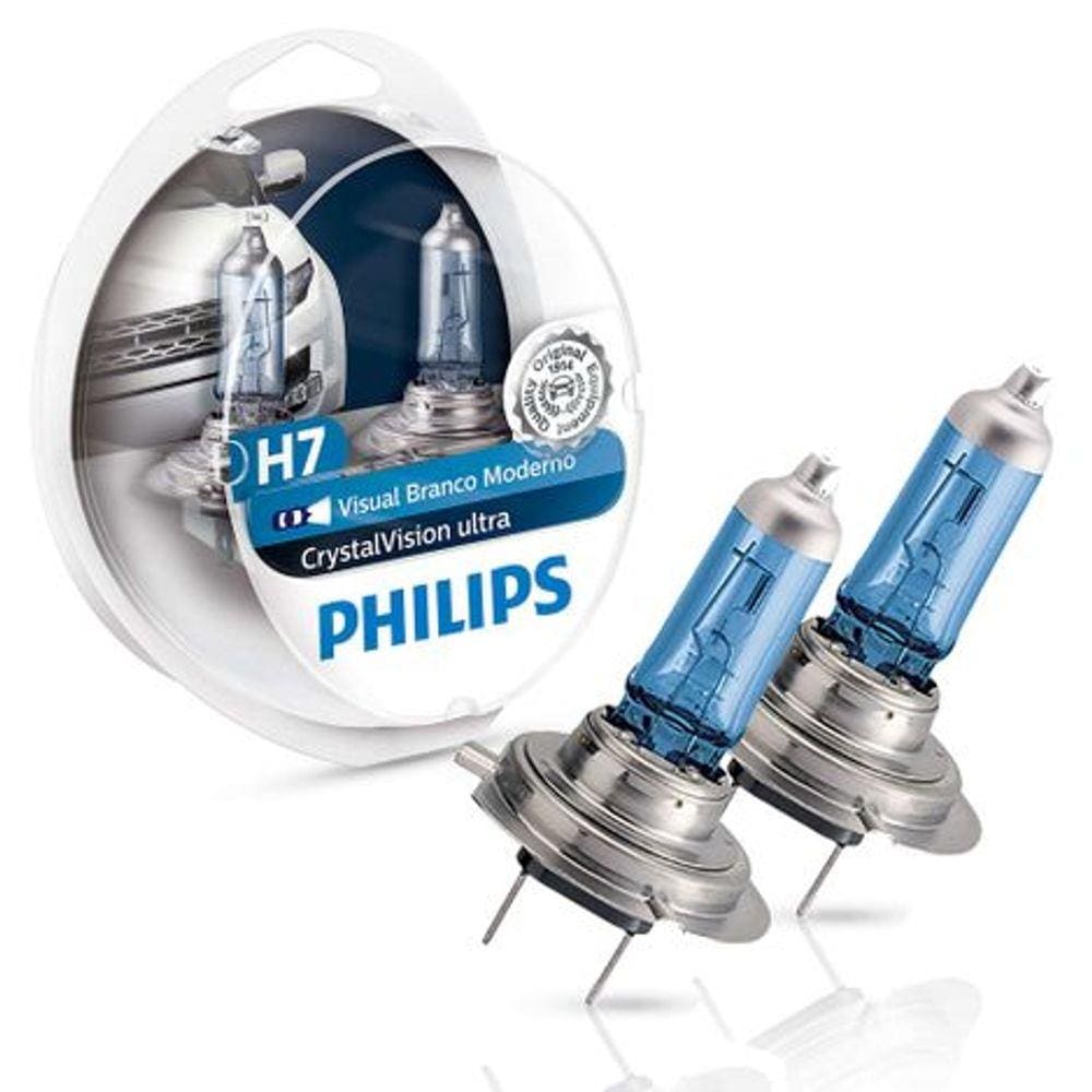 Par Lâmpada H7 Super Branca Philips Crystal Vision Ultra