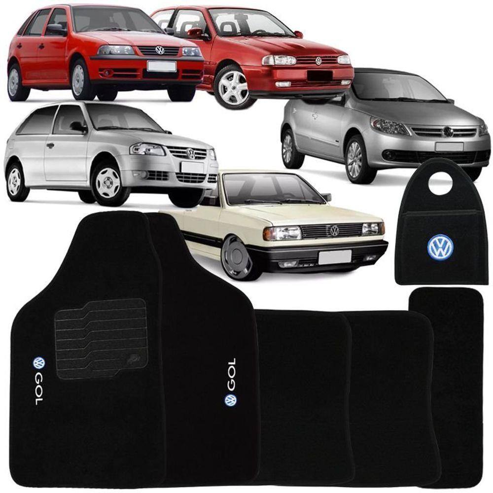 Jogo Tapete Automotivo Carpete + Lixeira Gol Quadrado G2 G3 G4 G5 80/13 Soft Logo Preto 6 Peças