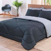 Jogo de Cama com 6 Pçs Aconchego Casa Dona Dupla Face Casal Queen Preto e Cinza