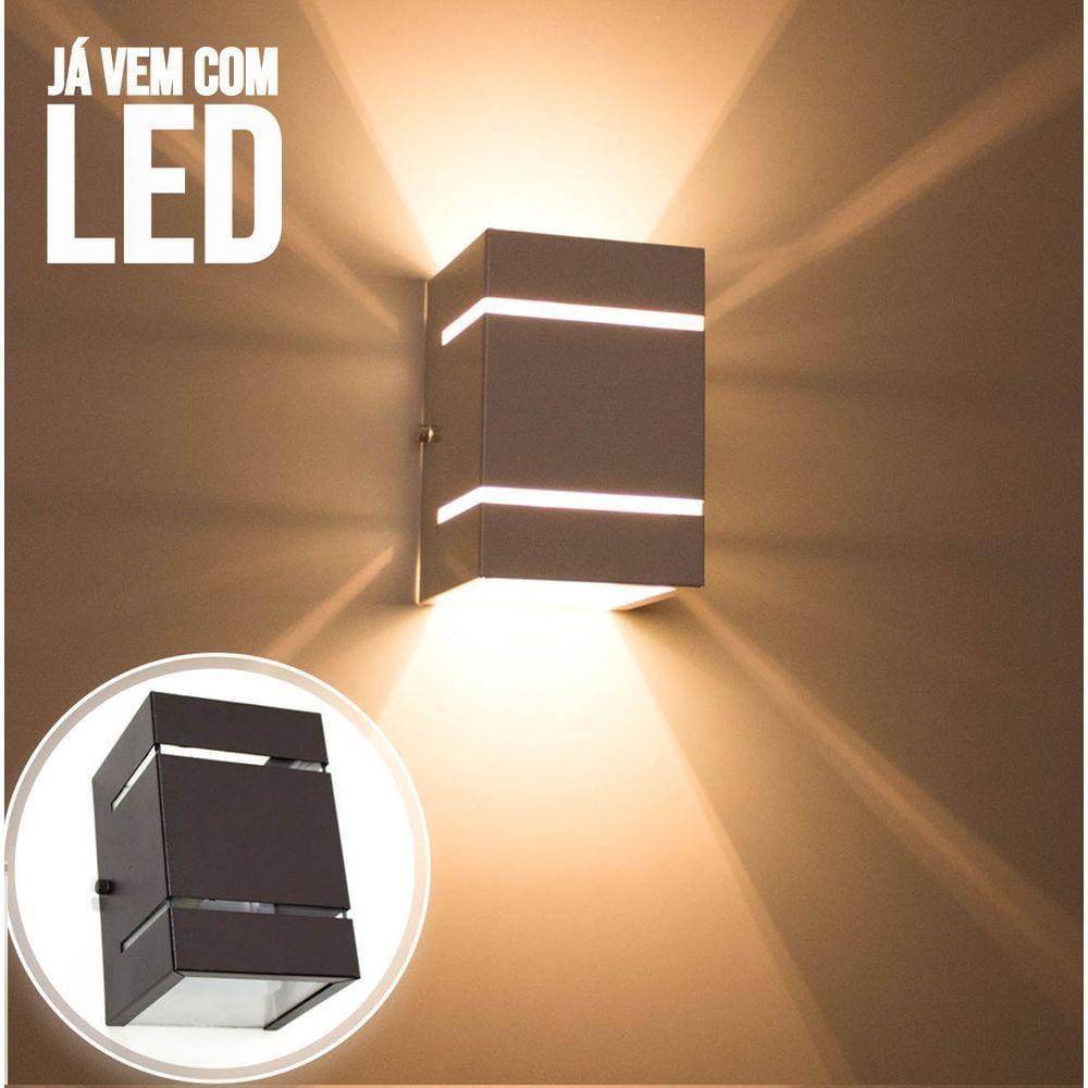 kit 6x Arandela Marrom + LED 5W 3000K luminária Externa Parede Muro 2 Focos Frisos Fachos St327