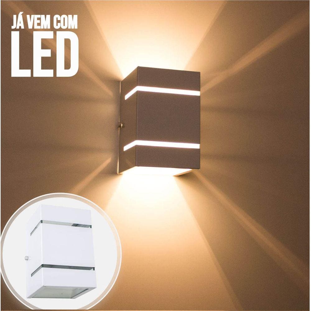 Arandela Branca + LED 5W 3000K Bivolt luminária Externa Parede Muro 2 Focos Frisos Fachos St327