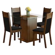 Sala de Jantar Anita Mesa Tampo de Vidro 4 Cadeiras Madesa