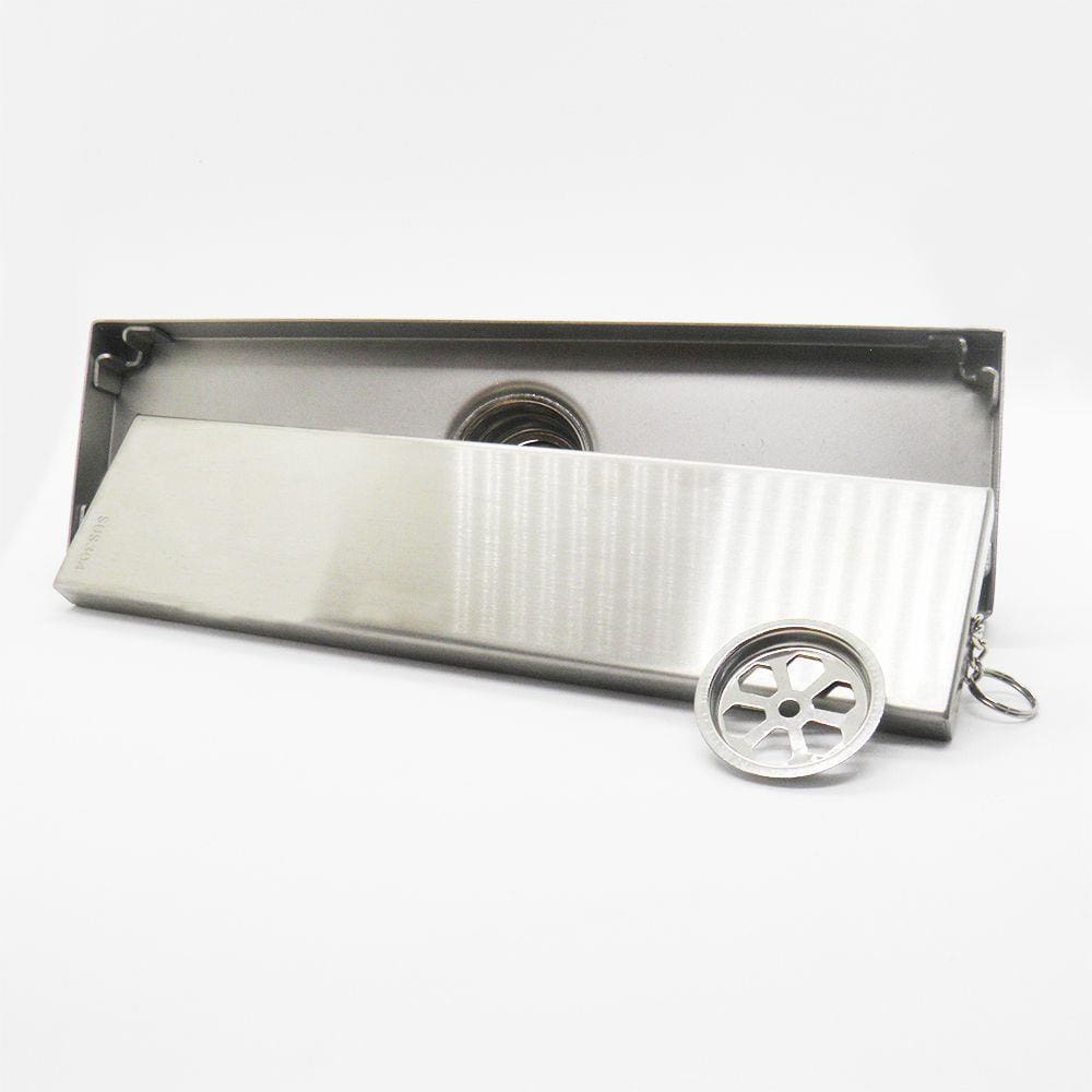 Ralo Chapa Linear Inox Escovado Anti Odor Canto Banheiro 28x8