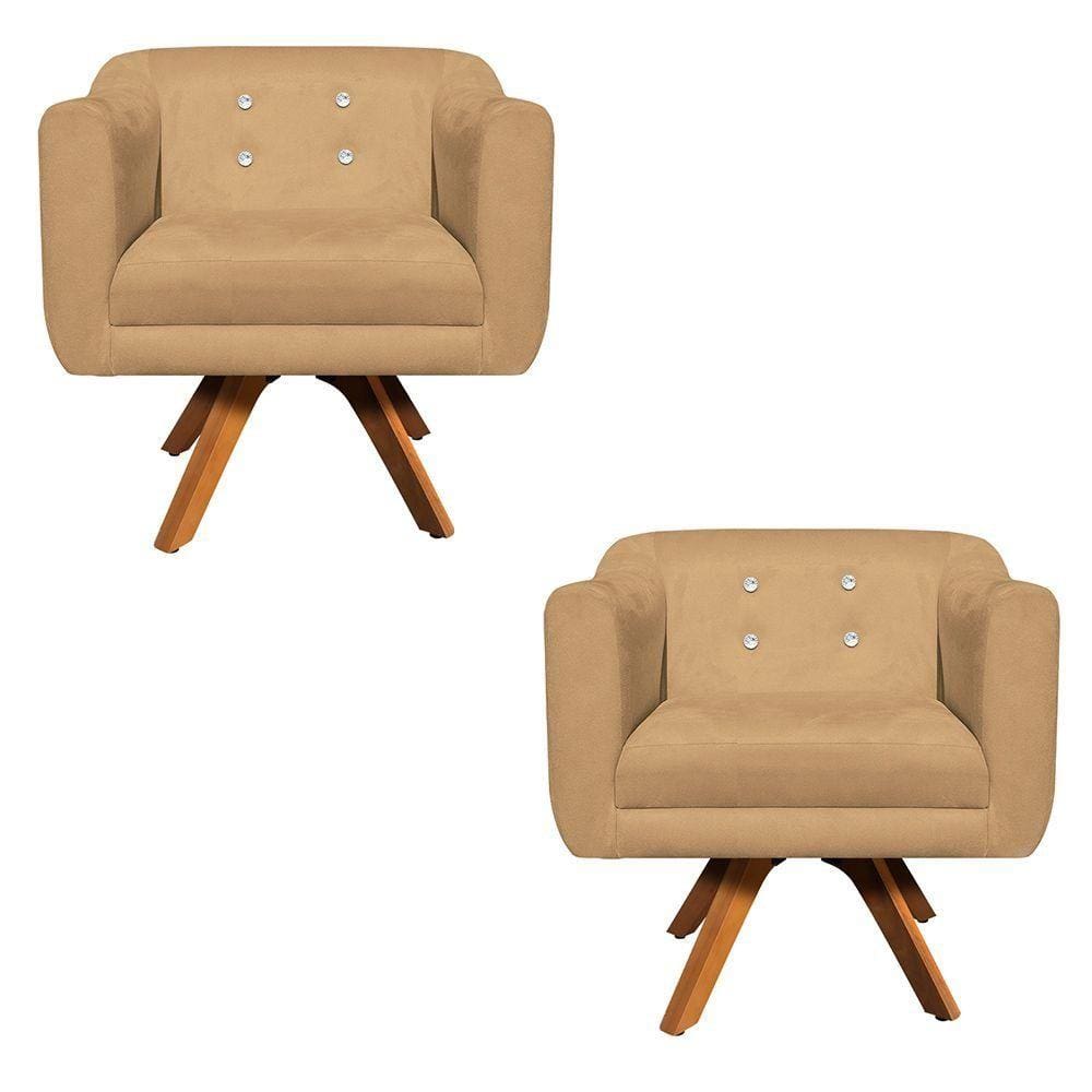 Kit 02 Poltronas Giratória Julia Suede Base Madeira com Strass - D`Rossi
