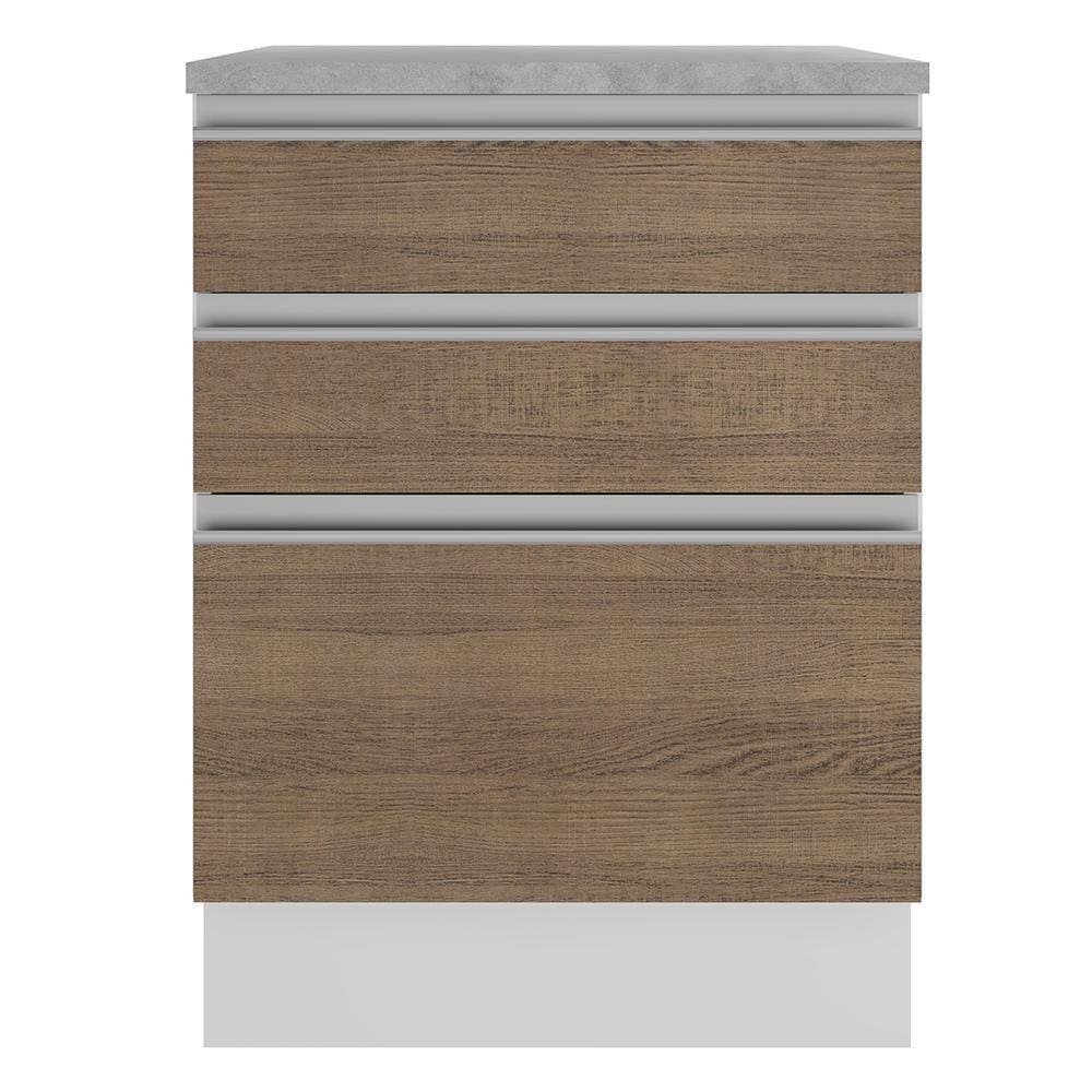Balcão Glamy 60 cm 3 Gavetas Branco e Rustic Madesa
