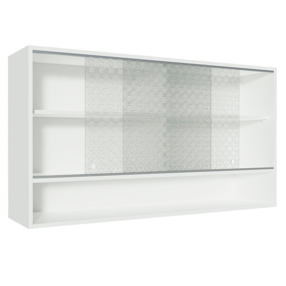Armário Aéreo Madesa Glamy 2 Portas de Correr de Vidro Quadrato e 1 Nicho Branco