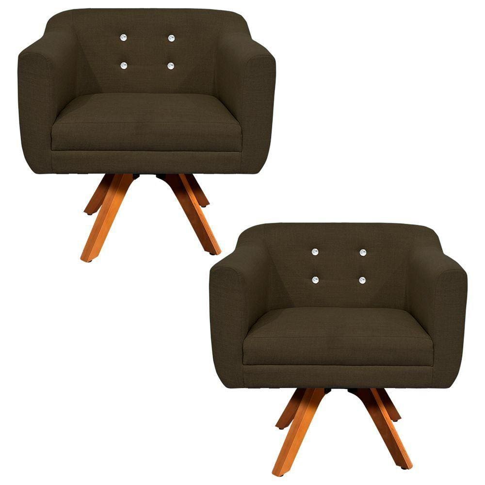 Kit 02 Poltronas Giratória Julia Linho com Strass - D`Rossi