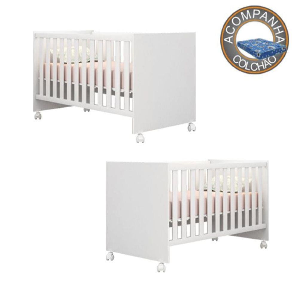 Kit Berços Gemeos 2 em 1 Americano Com Rodízios Linha Doce Sonho Com Colchão 130x70 cm Baby Physical Qmovi Ortobom