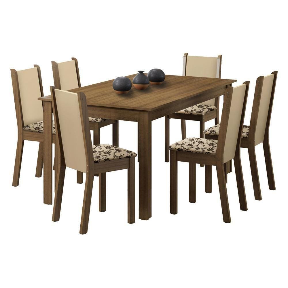 Conjunto Sala de Jantar Miriam Madesa Mesa Tampo de Madeira com 6 Cadeiras
