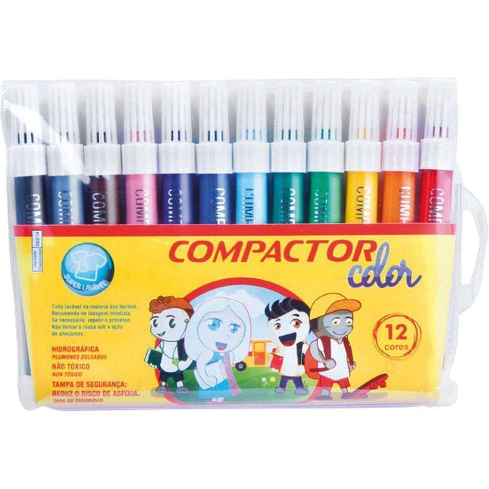 Pincel Marcador Compactor Color Com 12 Cores
