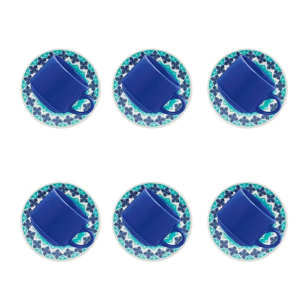 Conjunto de Xícaras 200 ml com Pires 12 peças Lola Azul - Oxford