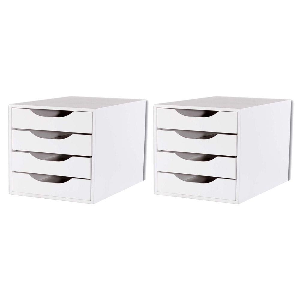 Conj 2 Caixa Arquivo Gaveteiro Em Mdf Branco Com 4 Gavetas Brancas Fundas Souza Referência 3336
