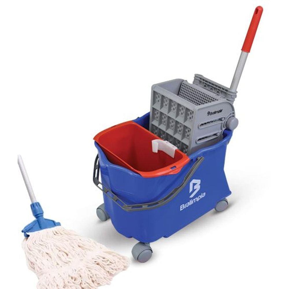 Balde Espremedor para Mop Úmido Doblô 20 l Flex Azul + Mop Completo Bralimpia