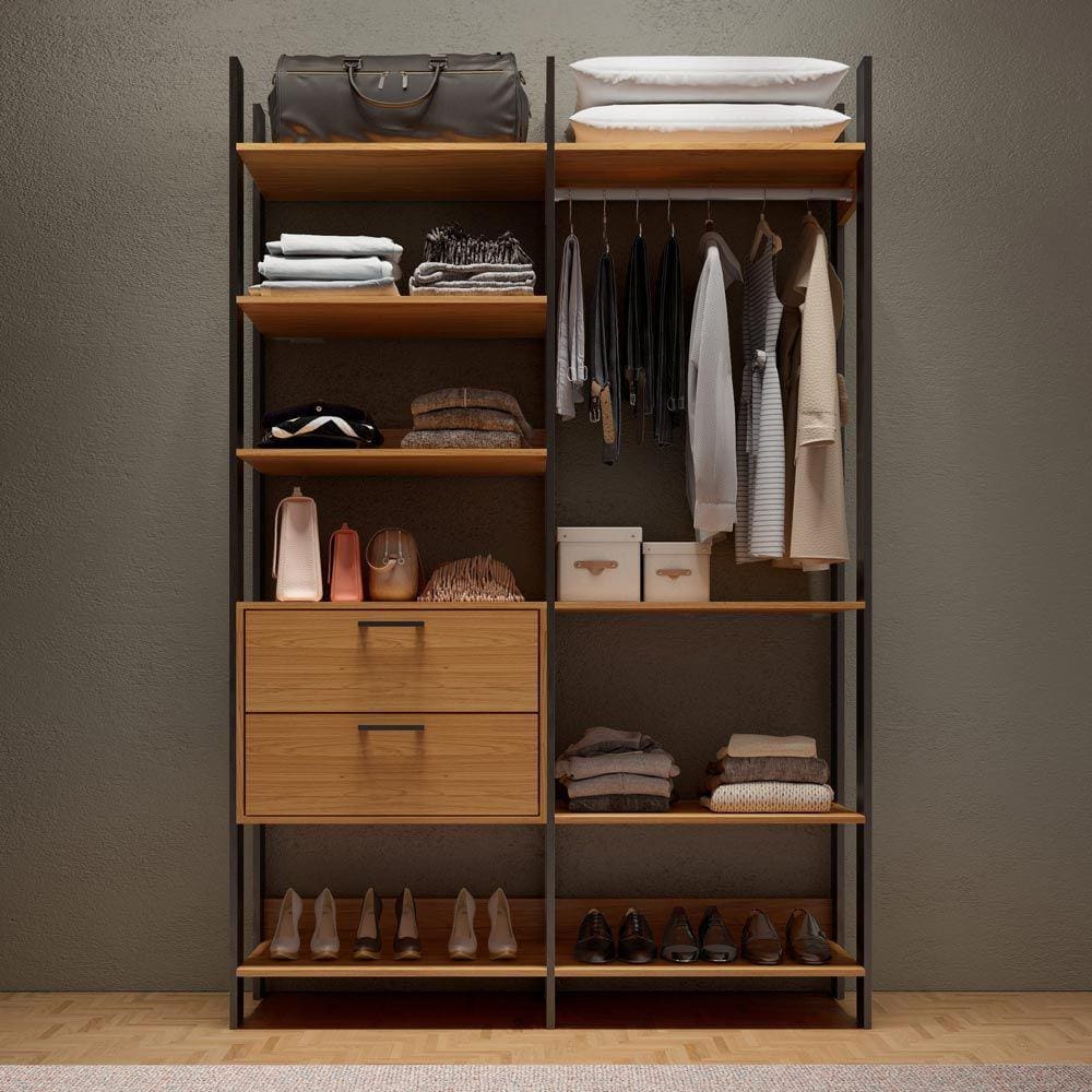 Closet 2 Gavetas 8 Prateleiras 100% Mdf Tw403 Freijó/preto Fosco - Dalla Costa