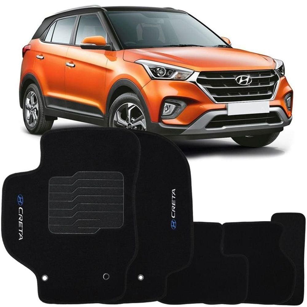 Jogo de Tapete Automotivo Carpete Hyundai Creta 2017 à 2019 Soft Logo Bordado 5 Peças